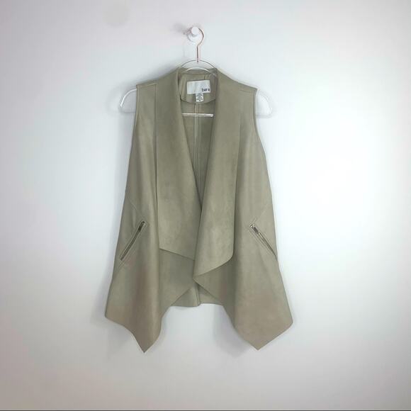 Bar III Open Front Long Vest Coverup Faux Leather Stone Zip Pockets M - Picture 2 of 6